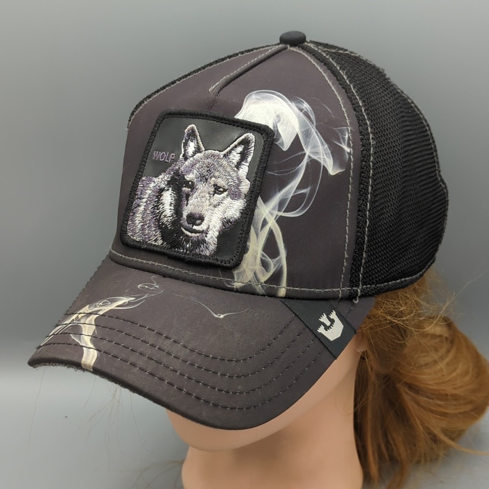 Goorin Bros Asphalt Jungle Snapback Hat Cap Wolf Black Smoke Trucker Farm RARE